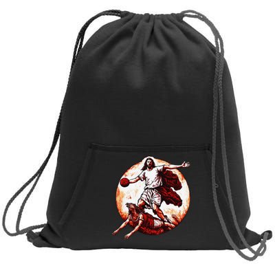 Funny Jesus Crossing Up The Devil Christian Basketball Lover Sweatshirt Cinch Pack Bag