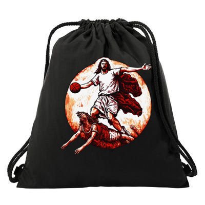 Funny Jesus Crossing Up The Devil Christian Basketball Lover Drawstring Bag