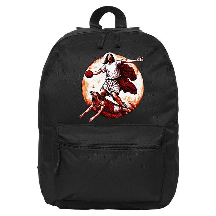 Funny Jesus Crossing Up The Devil Christian Basketball Lover 16 in Basic Backpack