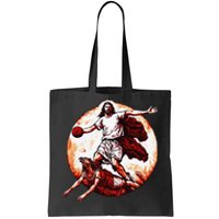 Funny Jesus Crossing Up The Devil Christian Basketball Lover Tote Bag