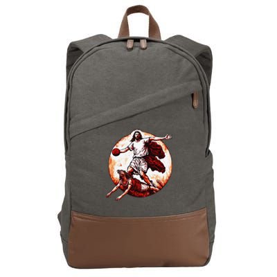 Funny Jesus Crossing Up The Devil Christian Basketball Lover Cotton Canvas Backpack