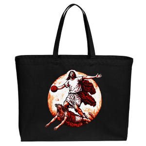 Funny Jesus Crossing Up The Devil Christian Basketball Lover Cotton Canvas Jumbo Tote