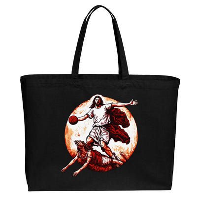 Funny Jesus Crossing Up The Devil Christian Basketball Lover Cotton Canvas Jumbo Tote