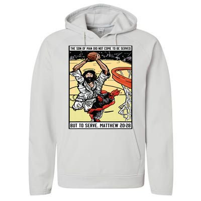 Funny Jesus Christian Playing Basketball Gift For Boy Performance Fleece Hoodie