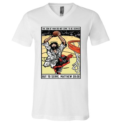 Funny Jesus Christian Playing Basketball Gift For Boy V-Neck T-Shirt