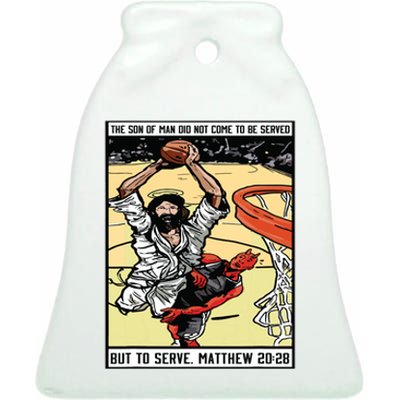 Funny Jesus Christian Playing Basketball Gift For Boy Ceramic Bell Ornament