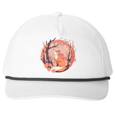 Fox Japanese Cherry Blossom Flower Cute Butterfly Vintage Snapback Five-Panel Rope Hat