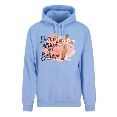 Floral Jesus Cross Don't Be Afraid Just Believe Christian Unisex Surf Hoodie