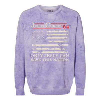 Funny Jesus Christ 24 Only Jesus Can Save This Nation Colorblast Crewneck Sweatshirt