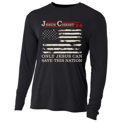 Funny Jesus Christ 24 Only Jesus Can Save This Nation Cooling Performance Long Sleeve Crew