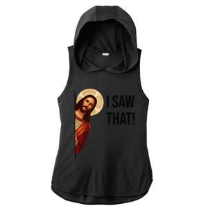 Funny Jesus Christ I Saw That Meme Religious Cool Retro God Ladies PosiCharge Tri-Blend Wicking Draft Hoodie Tank