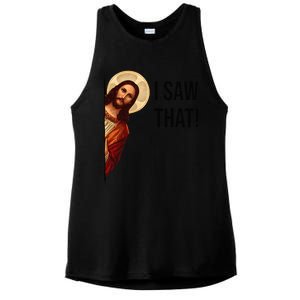 Funny Jesus Christ I Saw That Meme Religious Cool Retro God Ladies PosiCharge Tri-Blend Wicking Tank