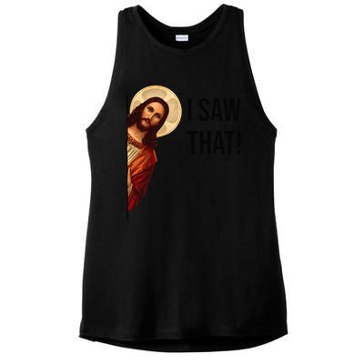 Funny Jesus Christ I Saw That Meme Religious Cool Retro God Ladies PosiCharge Tri-Blend Wicking Tank