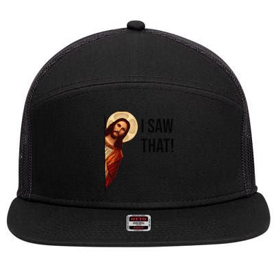 Funny Jesus Christ I Saw That Meme Religious Cool Retro God 7 Panel Mesh Trucker Snapback Hat