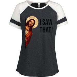 Funny Jesus Christ I Saw That Meme Religious Cool Retro God Enza Ladies Jersey Colorblock Tee