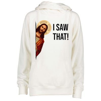 Funny Jesus Christ I Saw That Meme Religious Cool Retro God Womens Funnel Neck Pullover Hood