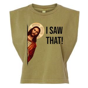 Funny Jesus Christ I Saw That Meme Religious Cool Retro God Garment-Dyed Women's Muscle Tee