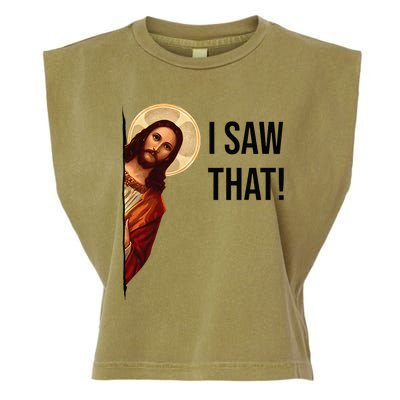 Funny Jesus Christ I Saw That Meme Religious Cool Retro God Garment-Dyed Women's Muscle Tee