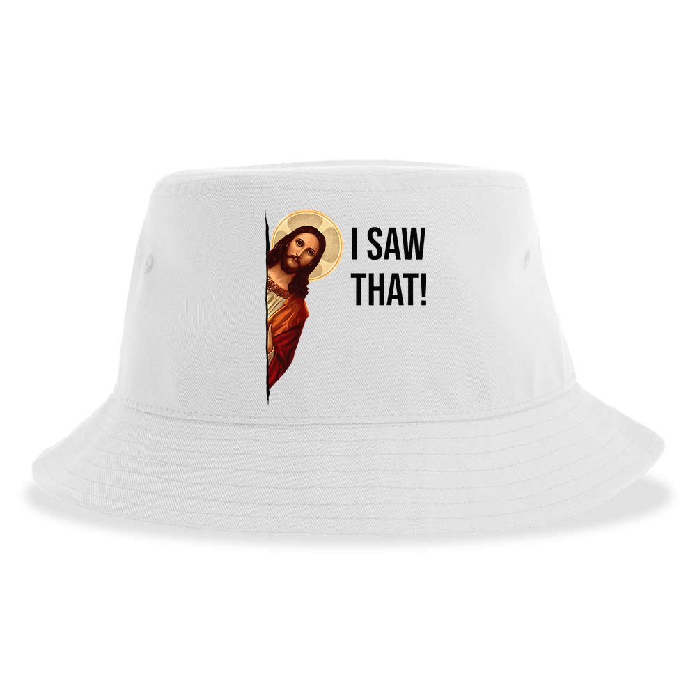 Funny Jesus Christ I Saw That Meme Religious Cool Retro God Sustainable Bucket Hat
