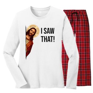 Funny Jesus Christ I Saw That Meme Religious Cool Retro God Women's Long Sleeve Flannel Pajama Set 