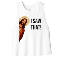 Funny Jesus Christ I Saw That Meme Religious Cool Retro God Women's Racerback Cropped Tank