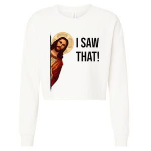 Funny Jesus Christ I Saw That Meme Religious Cool Retro God Cropped Pullover Crew