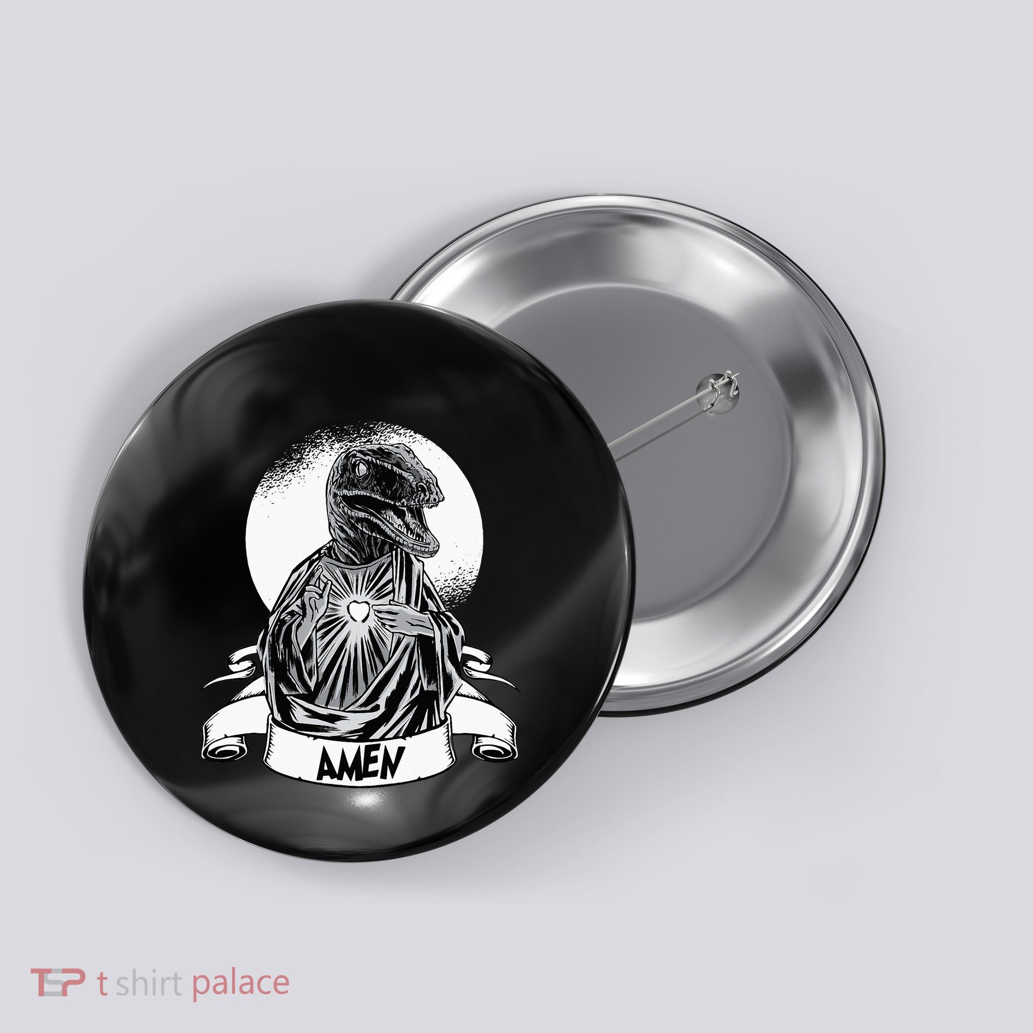 Funny Jesus Christ Parody Raptor Velociraptor Says Amen Button