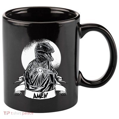 Funny Jesus Christ Parody Raptor Velociraptor Says Amen 11oz C Handle Ceramic Mug