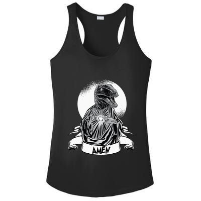 Funny Jesus Christ Parody Raptor Velociraptor Says Amen Ladies PosiCharge Competitor Racerback Tank