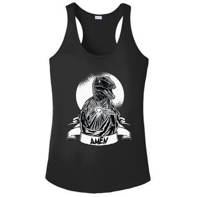 Funny Jesus Christ Parody Raptor Velociraptor Says Amen Ladies PosiCharge Competitor Racerback Tank