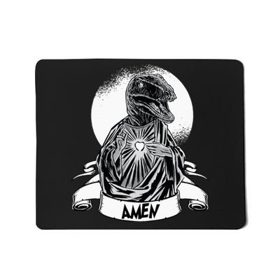 Funny Jesus Christ Parody Raptor Velociraptor Says Amen Mousepad