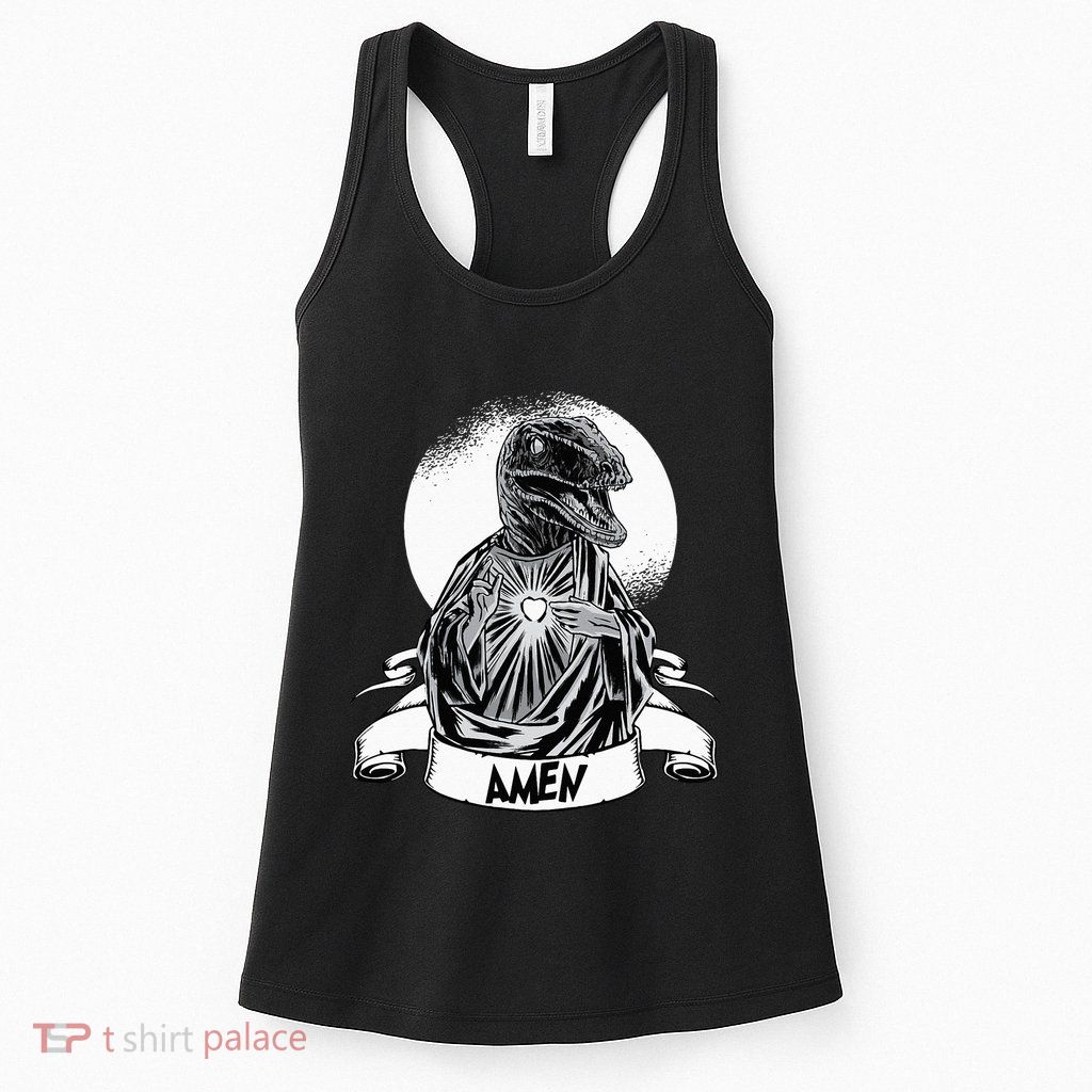 Funny Jesus Christ Parody Raptor Velociraptor Says Amen Womens Tank Top