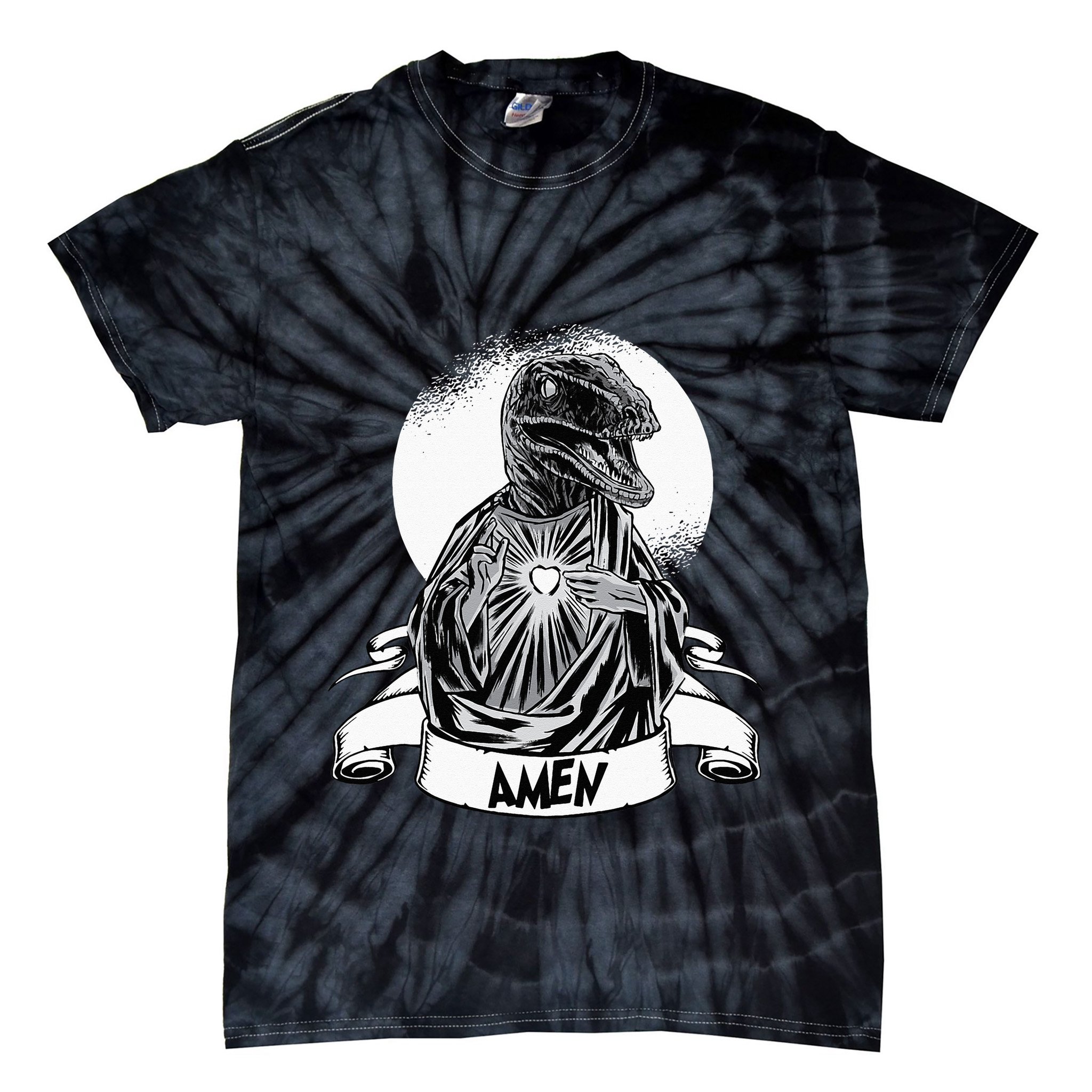 Funny Jesus Christ Parody Raptor Velociraptor Says Amen Tie-Dye T-Shirt