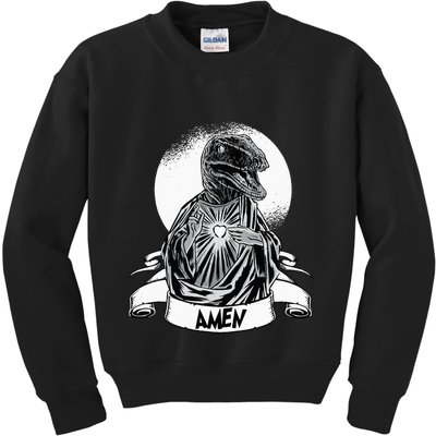 Funny Jesus Christ Parody Raptor Velociraptor Says Amen Kids Sweatshirt