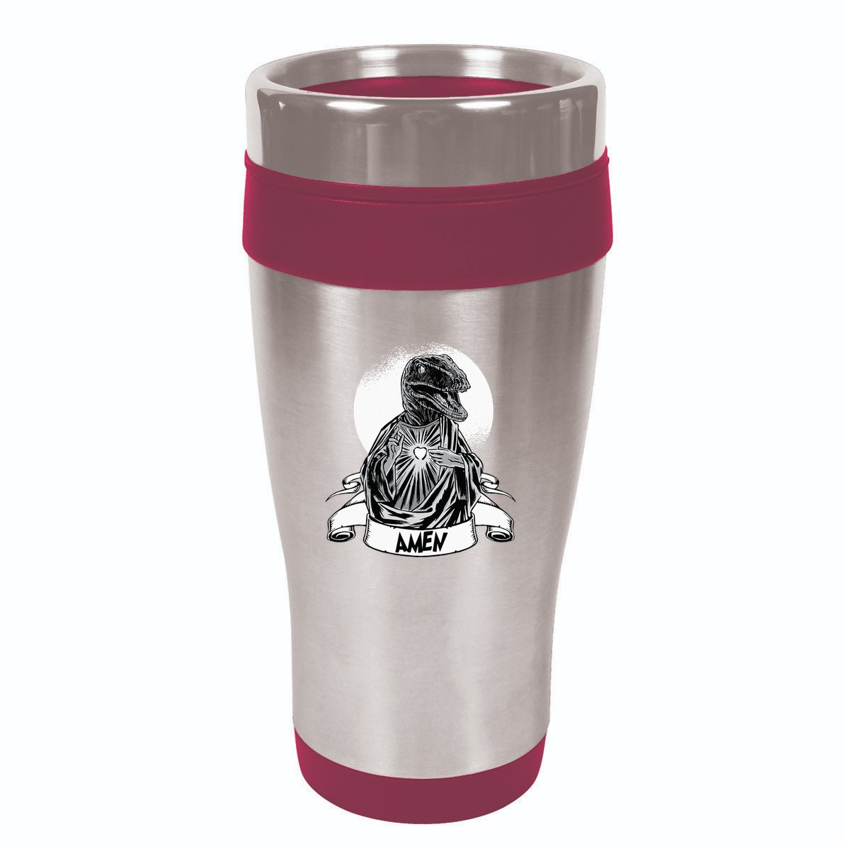 Funny Jesus Christ Parody Raptor Velociraptor Says Amen 16oz Travel Tumbler