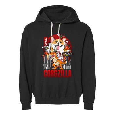 Funny Japanese Corgzilla Unicorn Funny Dog Corgi Lovers Great Gift Garment-Dyed Fleece Hoodie