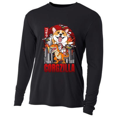 Funny Japanese Corgzilla Unicorn Funny Dog Corgi Lovers Great Gift Cooling Performance Long Sleeve Crew
