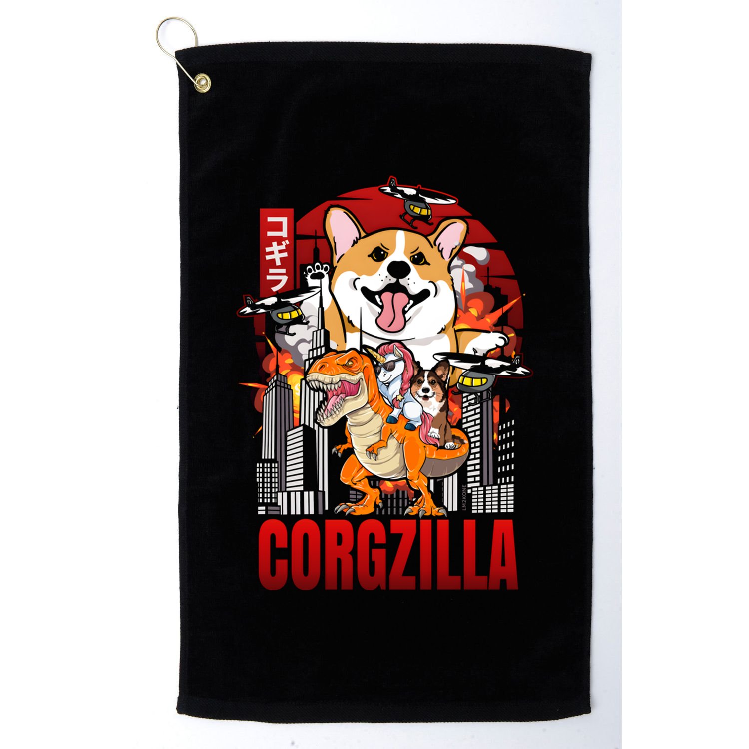 Funny Japanese Corgzilla Unicorn Funny Dog Corgi Lovers Great Gift Golf Towel