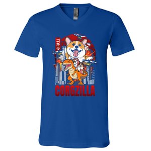 Funny Japanese Corgzilla Unicorn Funny Dog Corgi Lovers Great Gift V-Neck T-Shirt