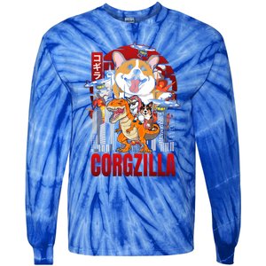 Funny Japanese Corgzilla Unicorn Funny Dog Corgi Lovers Great Gift Tie-Dye Long Sleeve Shirt