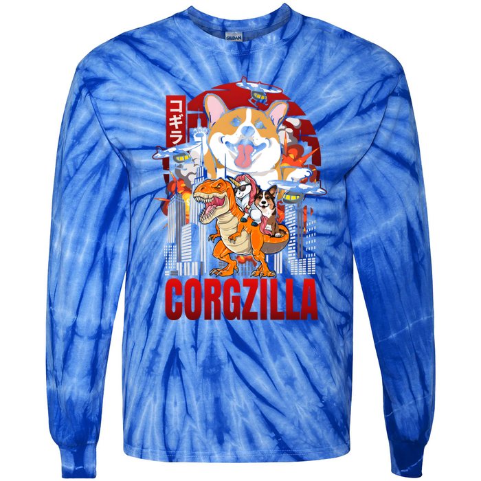 Funny Japanese Corgzilla Unicorn Funny Dog Corgi Lovers Great Gift Tie-Dye Long Sleeve Shirt