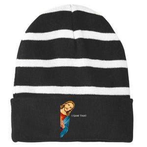 Funny Jesus Christian I Saw That Striped Beanie with Solid Band