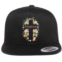 Forgiven Jesus Christ Christian Faith Floral Cross Flatbill Hat