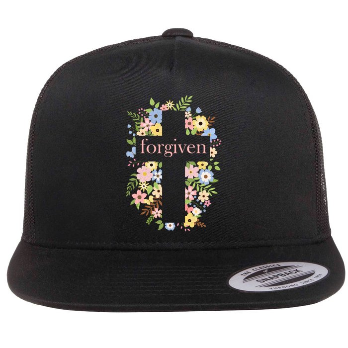 Forgiven Jesus Christ Christian Faith Floral Cross Flatbill Hat