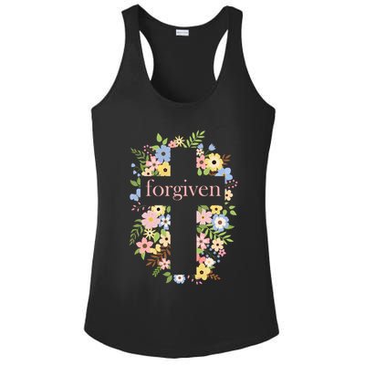 Forgiven Jesus Christ Christian Faith Floral Cross Ladies PosiCharge Competitor Racerback Tank