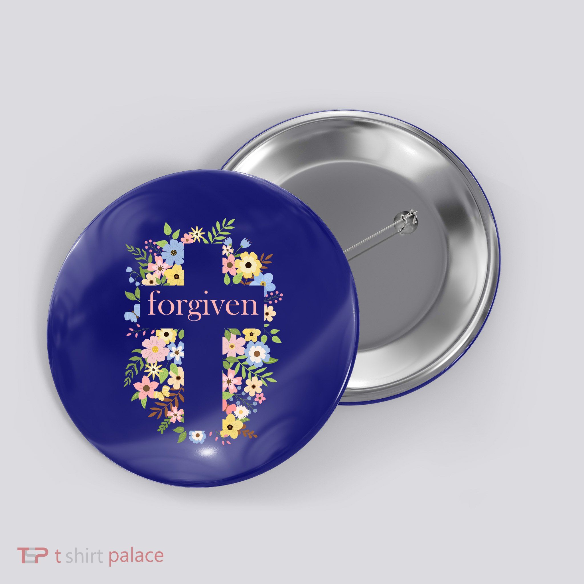 Forgiven Jesus Christ Christian Faith Floral Cross Button