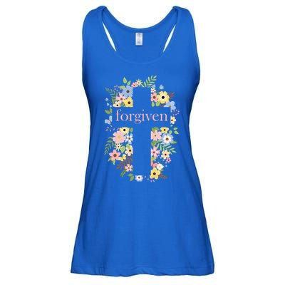 Forgiven Jesus Christ Christian Faith Floral Cross Ladies Essential Flowy Tank