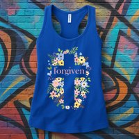 Forgiven Jesus Christ Christian Faith Floral Cross Womens Tank Top
