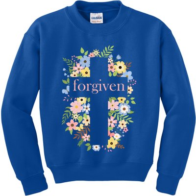 Forgiven Jesus Christ Christian Faith Floral Cross Kids Sweatshirt