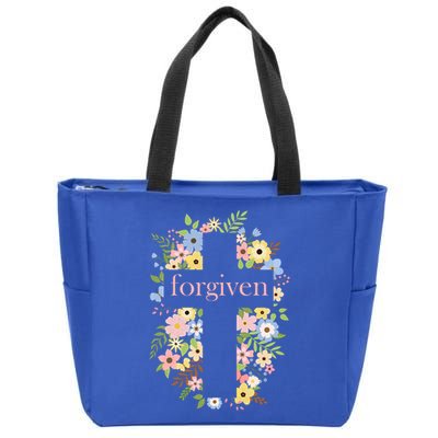 Forgiven Jesus Christ Christian Faith Floral Cross Zip Tote Bag